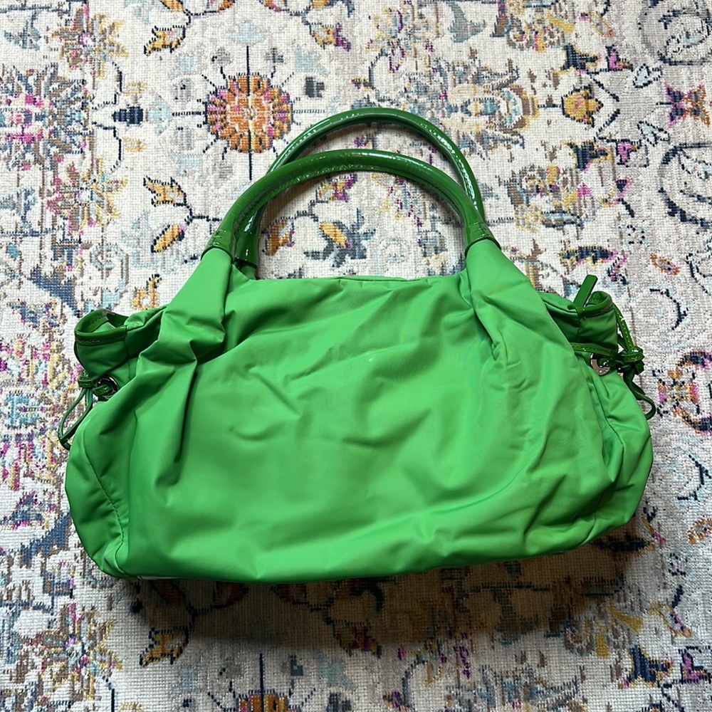 Vintage Kate Spade Stevie Green Nylon and Patent Leather Satchel Handbag - Picture 7 of 16